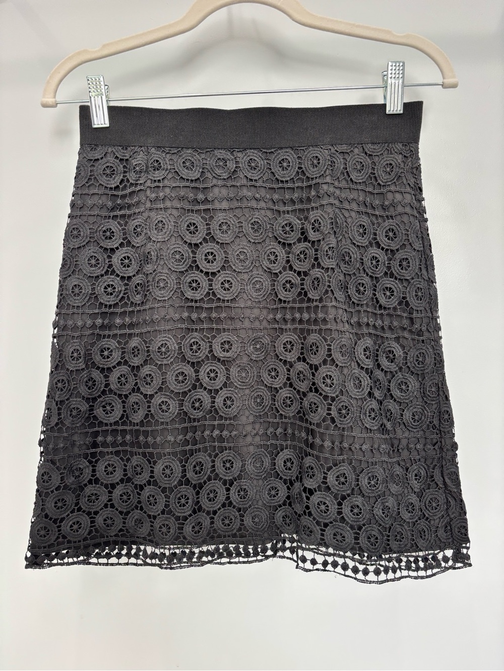 LOFT Black Crochet A-Line Skirt